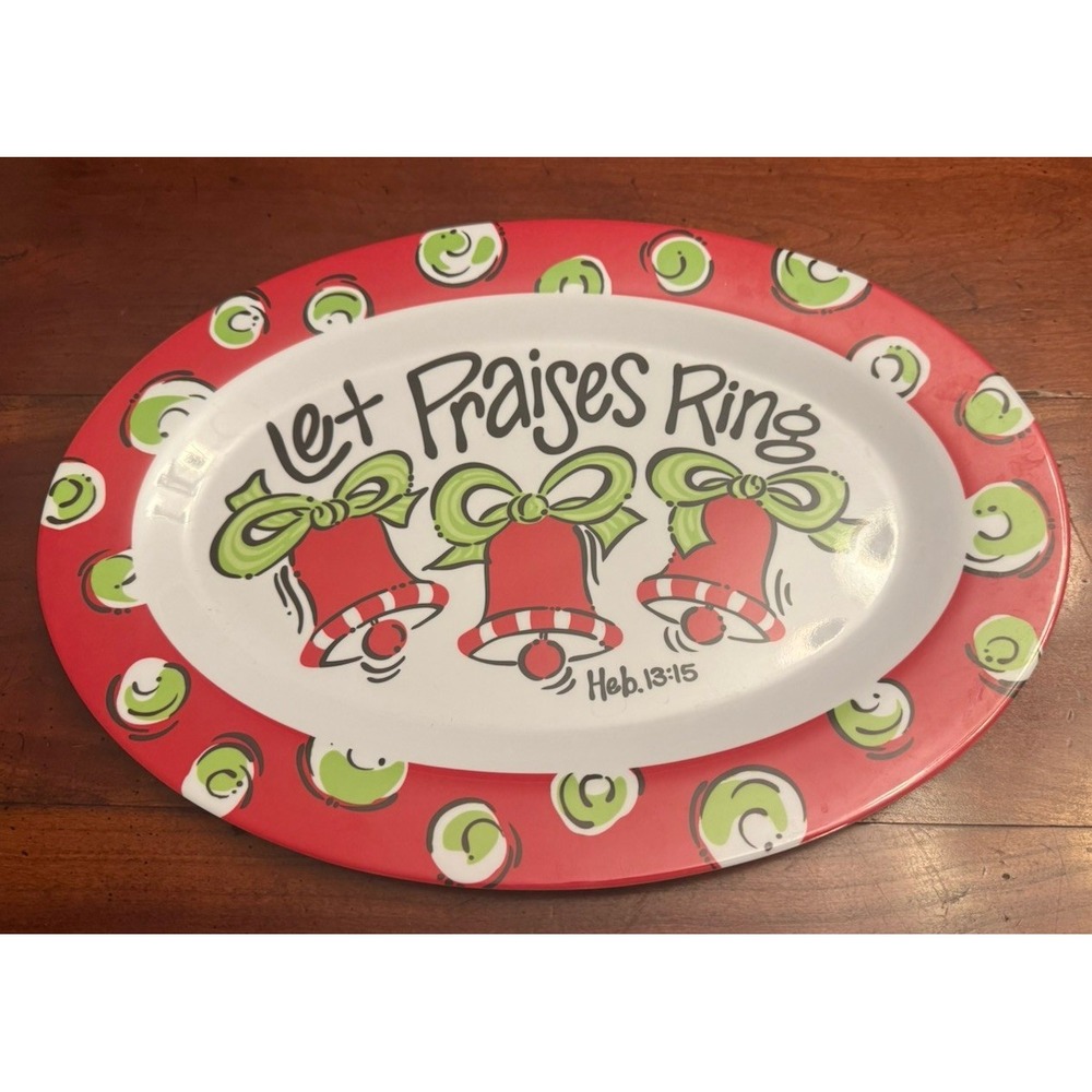 "Let Praises Ring" Heb.‎ 13:15 Christmas Red & Green Platter 13.5"